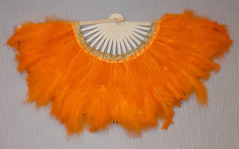 Eventail de taille moyenne taille a plume couleur orange image 1