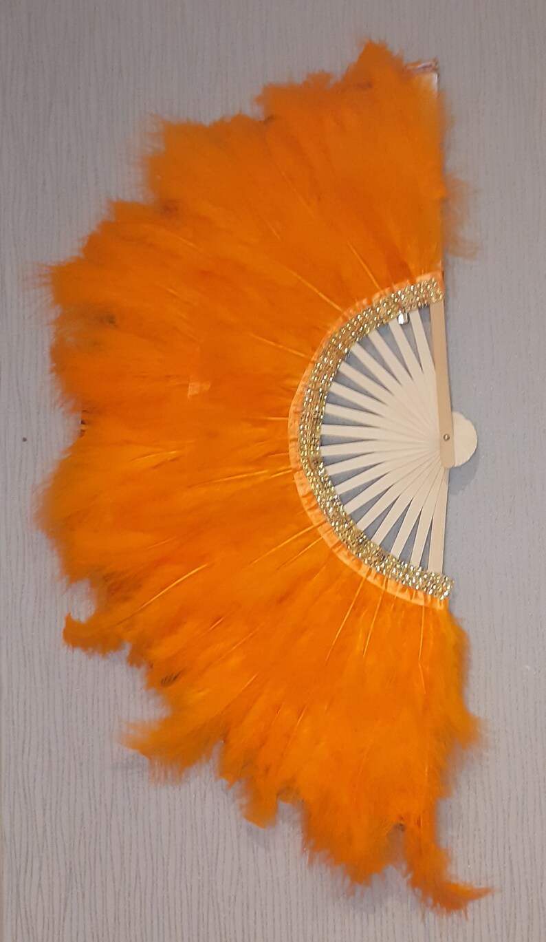 Eventail de taille moyenne taille a plume couleur orange image 3