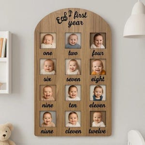 Marco de fotos personalizado de madera para el primer año de bebé: decoración de pared para el hito de los 12 meses, MDF de 3 mm/marco