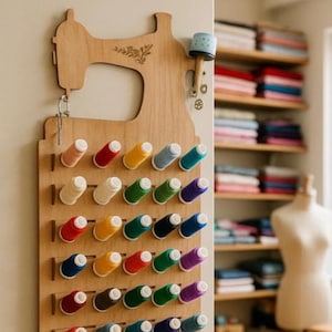 Wall-Mounted Wooden Thread Organizer – Spool Rack with Sewing Machine Design 3mm MDF | FRAME