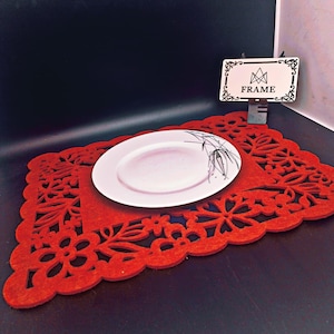 Felt Placemat – 40x31 cm Decorative Table Plate Mat – Laser Cut Floral Design