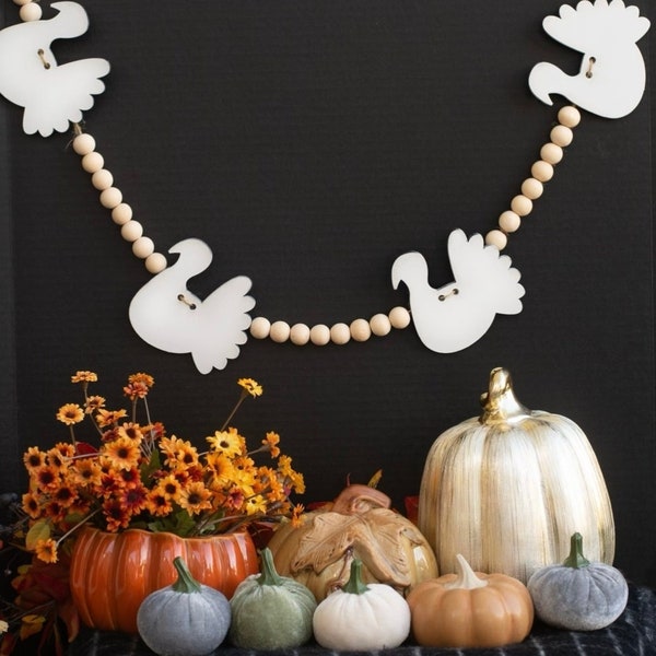 Wood Bead Garland | Turkey Decoration | Turkey Garland | Thanksgiving Garland | Mantle Decor | Thanksgiving Decorations | Fall Garland