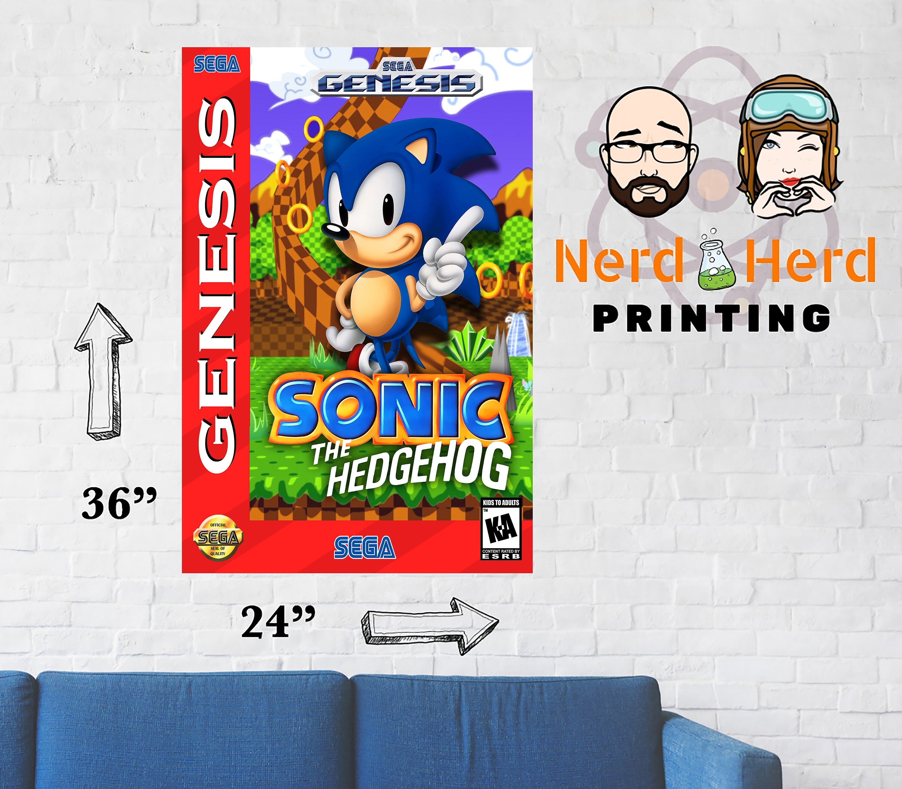 Sonic the Hedgehog Sega Genesis Game Box Cover Art Poster or - Etsy