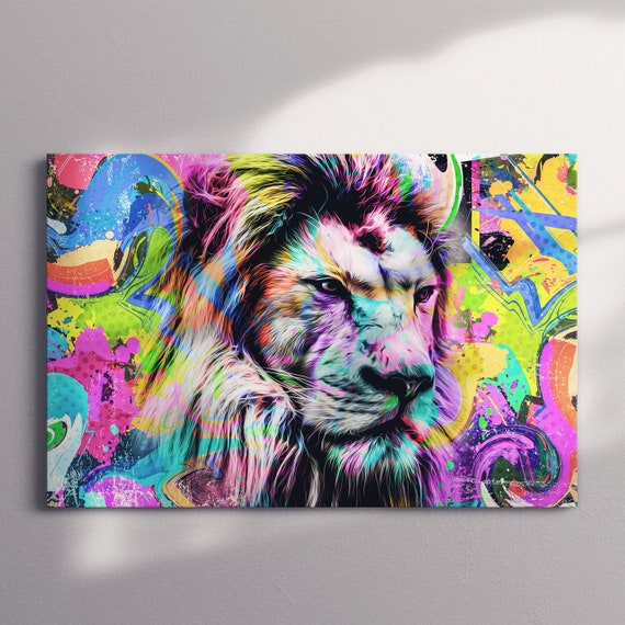 LION ABSTRACT WALL Art Colorful Canvas Print Large Modern Etsy