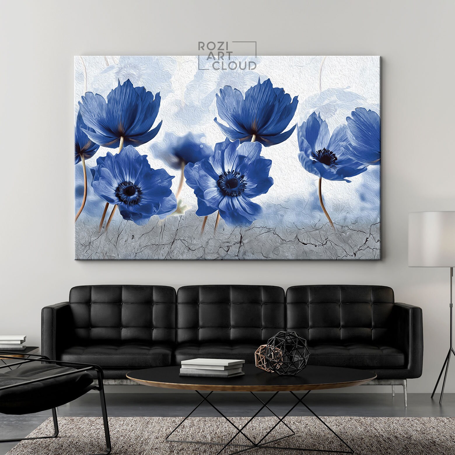 BLUE AND WHITE Flowers Wall Decor Floral Artwork for Living Etsy