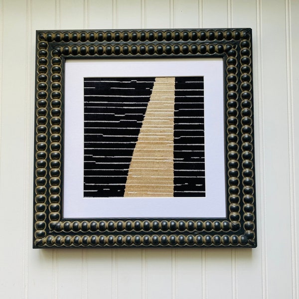 Black & Cream Velvet Wall Hanging, New Pathways Velvet Wall Art, Textile Wall Art, Framed Wall Art-Hardwood Black Beaded Frame