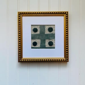 Velvet Fabric Wall Art Textile Wall Hanging Domino Glacier Blue Framed Art Gold Beaded Gallery Wall Gift for Art Lover New Home Wedding
