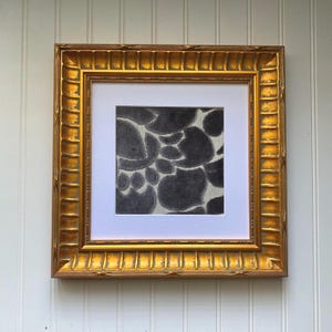 Gray Floral Velvet Fabric Wall Art: Ornate Gold Frame