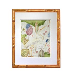 Linen Bird Fabric Wall Art - Bamboo Wood Frame 16x20