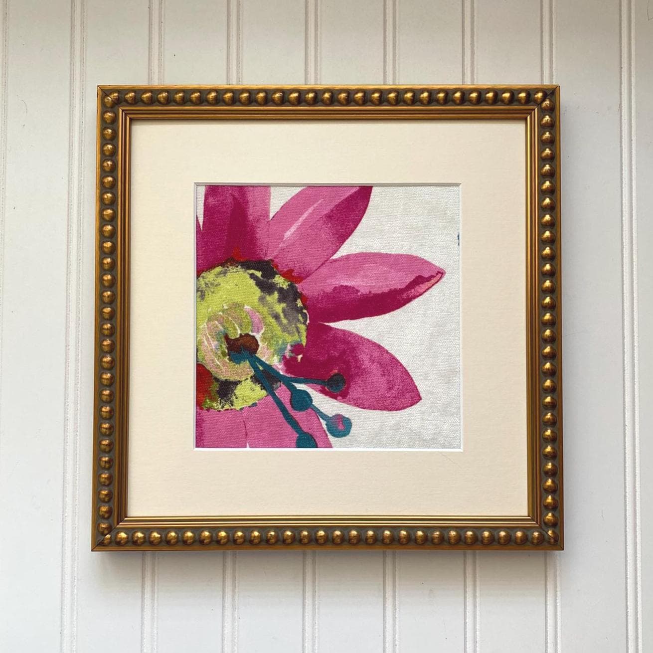 Textile Wall Art  Floral Art Wall Hanging Gold Beaded Framed Gallery Wall Gift for New Home Wedding
