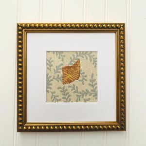 Shell Fabric Wall Art: Coastal Textile in Gold Beaded Frame