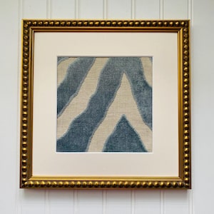Blue Mineral Velvet Fabric Wall Art: Beaded Gold Frame