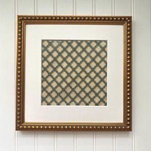 Blue Velvet Lattice Textile Wall Art - Beaded Frame Gallery Decor