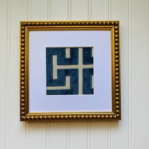 Blue Velvet Fabric Wall Art Textured Wall Hanging Textile Wall Art Beaded Frame Gift for Art Lover Wedding Gift New Home