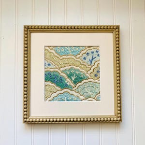 Embroidered Fabric Wall Art: Beaded Hardwood Frame, Rolling Hills Design