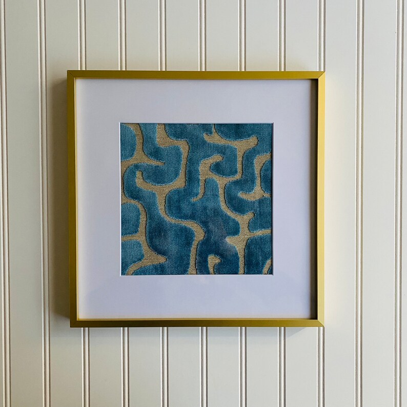 Teal Velvet Wall Art, Squiggle Wall Hanging, Textile Wall Art, 12x12 ...