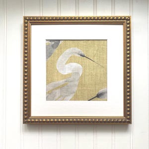 Egret Textile Wall Art: Gold Beaded Frame