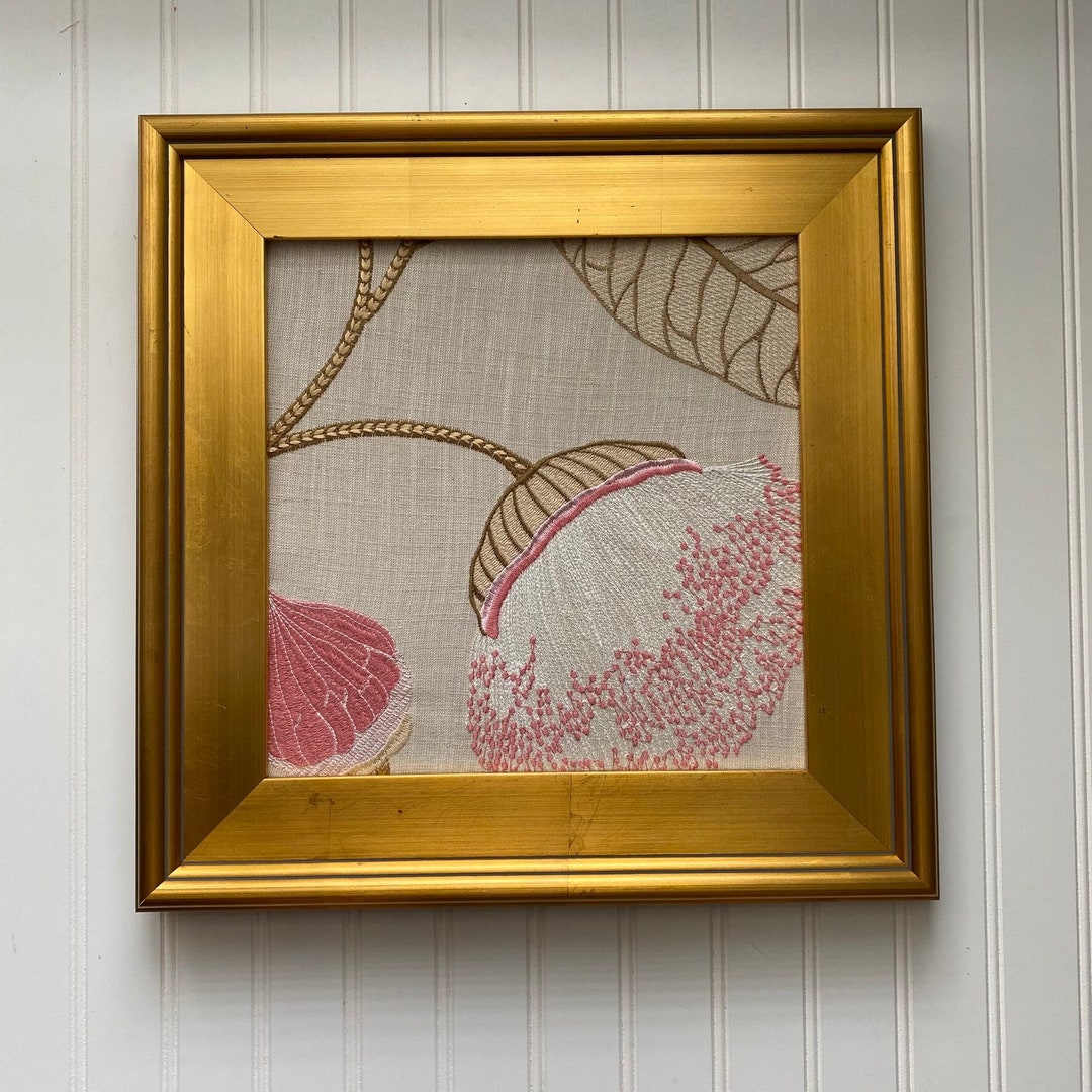 Image showcasing Embroidered Fabric Wall Art Textile Wall Art Goldleaf Framed Textile ...