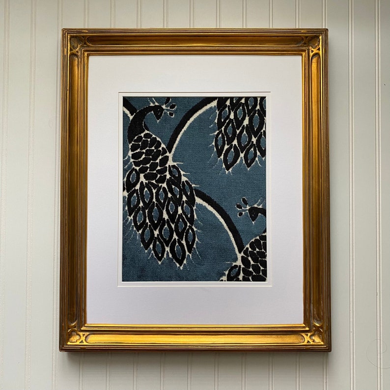 Velvet Peacock Fabric Wall Art, Blue Velvet Wall Art, Textile Wall