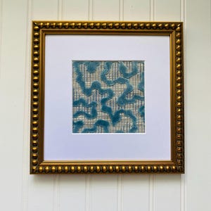 Blue Velvet Fabric Wall Art: Gold Beaded Frame, Textile Hanging