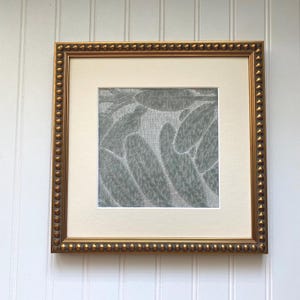 Blue Velvet Leaves Textile Wall Art - Framed Fabric Wall Hanging Beaded Gold Frame