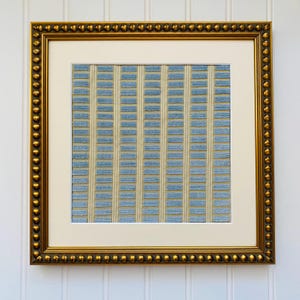 Blue Velvet Fabric Wall Art: Striped Textile in Gold Frame