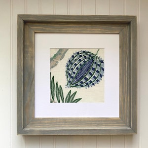 Framed Crewel Embroidery Wall Art: Distressed Coastal Wood Frame