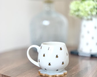 Bee Print Rounded Mug | New Bone China Cup | Bee Lover Gift | Mother’s Day or Teacher Gift | Microwave Safe Mug