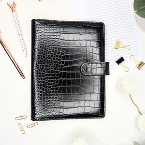 Daily Diary Croc Finish Black Ring Binder | Vegan | Refillable Planner | Diary | Agenda/Daily Organiser | goal setting/habit-tracking/gift
