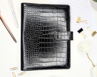 Croc Finish Vegan Leather Ring Binder: Refillable A5 Planner