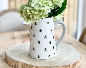 Bee Ceramic Flower Jug | Spring Floral Vase with Handle | Mother’s Day Gift | Bee Lover Home Décor