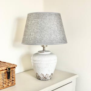 Ceramic Table Lamp with Grey Shade: Rustic Chic Minimalist Lighting