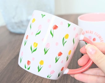 Tulip Print Ceramic Mug | 350ml Floral Kitchen Decor