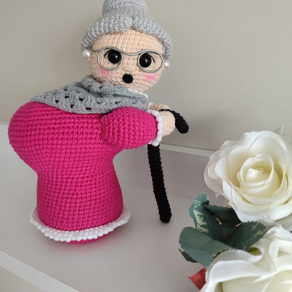 Crochet Grandma / Grany Pincushion, Amigurumi Grandma with Cane, Gift for Wife, Gift for Tailor