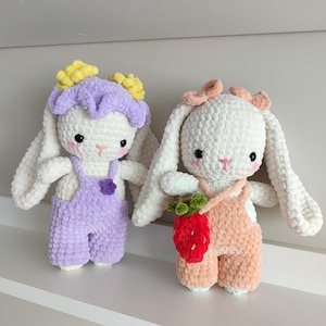 Crochet Velvet Bunny - Handmade Amigurumi Toy with Removable Overalls