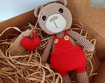 Valentine's Day Gift Teddy Bear, Crochet Teddy Bear, Baby Shower Gift, Pregnancy Gift New Mom Gift, Handmade Soft Cotton Newborn Gift