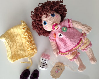 Crochet Newborn Doll, Amigurumi Doll with Pacifier, Baby Shower Gift