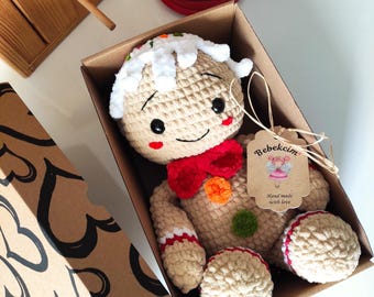 Gehaakte pluche Gingerbread Man-pop, kerstcadeau