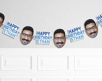 Custom Face Birthday Banner, Personalized Photo Banner, Happy Birthday Garland, Funny Face Party Decoration