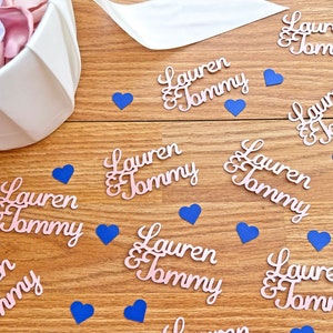 Custom Name Confetti, Wedding Decor, Personalized Confetti, Bridal Shower Confetti, Wedding Table Scatter, Set Includes 15 names 50 hearts