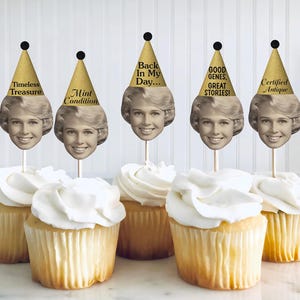 Personalized Face Cupcake Toppers, 60th 70th 80th Birthday Party Decorations, Milestone Birthday Cupcake Toppers, Funny Face Cupcake Toppers