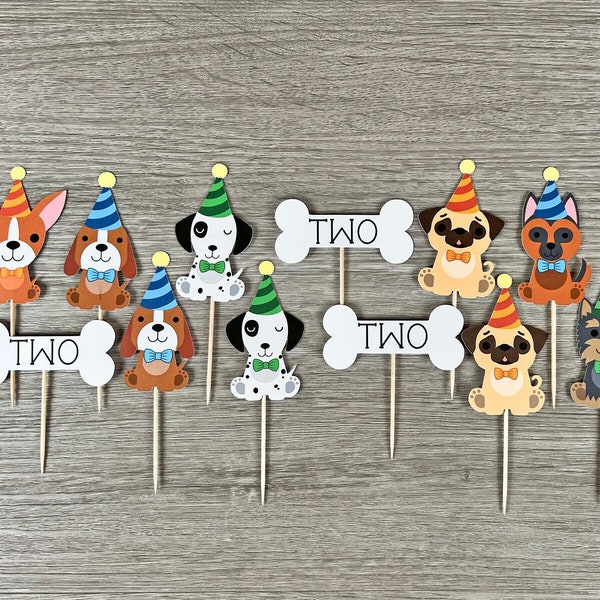 Puppy Cupcake Toppers, Puppy Birthday Party Decor, Dog Cupcake Toppers, Dog Themed Birthday Party, Puppy Pawty Decoration, Set of 12 Toppers