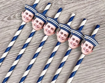 Groom Face Straws, Custom Face Straws, Last Sail Before The Veil, Nautical Bachelorette Party, Face Straws With Sailor Hat, Lets Get Nauti