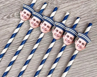 Groom Face Straws, Custom Sailor Face Straws, Last Sail Before The Veil, Nautical Bachelorette Party, Face Straws With Sailor Hat