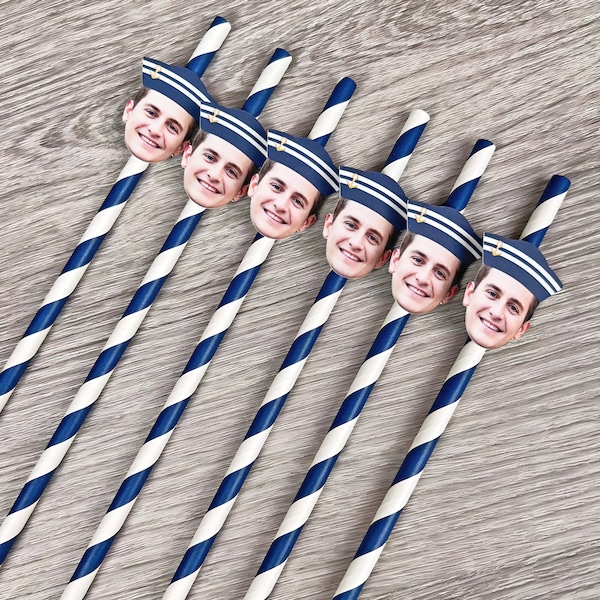 Groom Face Straws, Custom Face Straws, Last Sail Before The Veil, Nautical Bachelorette Party, Face Straws With Sailor Hat, Lets Get Nauti