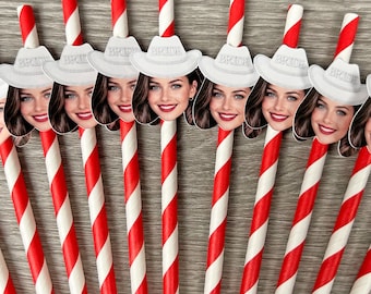 Custom Cowgirl Bride Face Straws, Cowgirl Bachelorette Party Straws, Western Bridal Shower Decor, Personalized Photo Drink Straws
