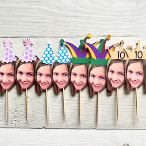Custom Face Cupcake Toppers, Personalized Cupcake Toppers For Birthday, Bachelorette Face Favors, First Birthday Cupcake, Face On A Stick