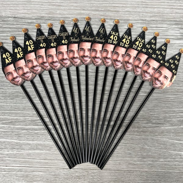 Custom Face Photo Cocktail Drink Stirrers, 40th Birthday Decor, Custom Drink Stirrers, Personalized Swizzle Sticks, Photo Drink Stirrers
