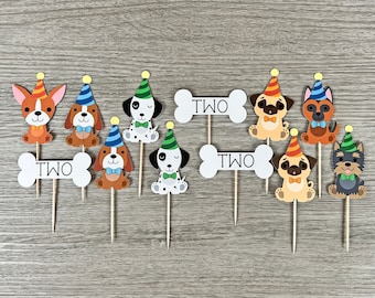 Puppy Cupcake Toppers, Puppy Birthday Party Decor, Dog Cupcake Toppers, Dog Themed Birthday Party, Puppy Pawty Decoration, Set of 12 Toppers