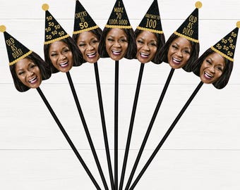 50th Birthday Drink Stirrers, Custom Face Cocktail Stirrers, Personalized Swizzle Sticks, Custom Party Decorations